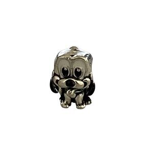 Silver Pluto Dog Charm Green Collar for Pandora or Similar Bracelets